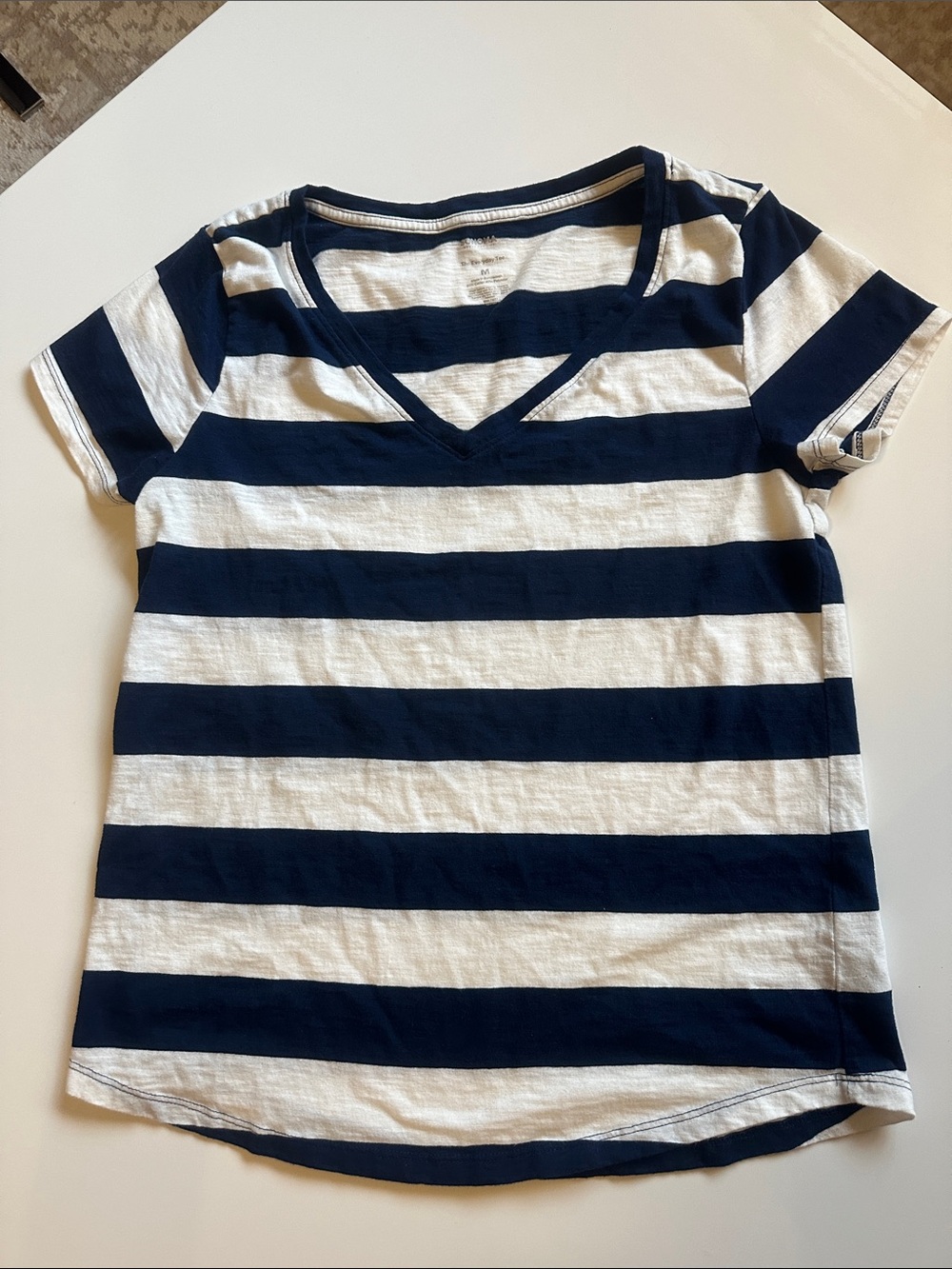 Sonoma Navy and White Striped V-Neck Tee